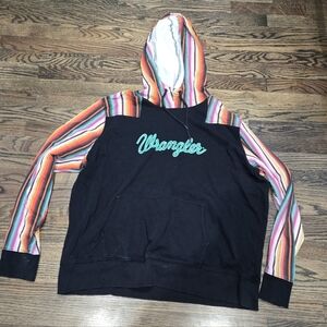 Wrangler Black Hoodie with Vibrant Striped Sleeves Size XXL